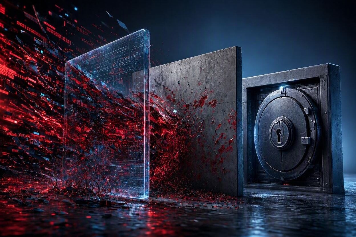 Schematische Darstellung eines Microsoft-365-Tenants, der von Ransomware bedroht wird, mit einer separaten, durch Air-Gap getrennten Immutable-Backup-Kopie, die nicht verschlüsselt werden kann